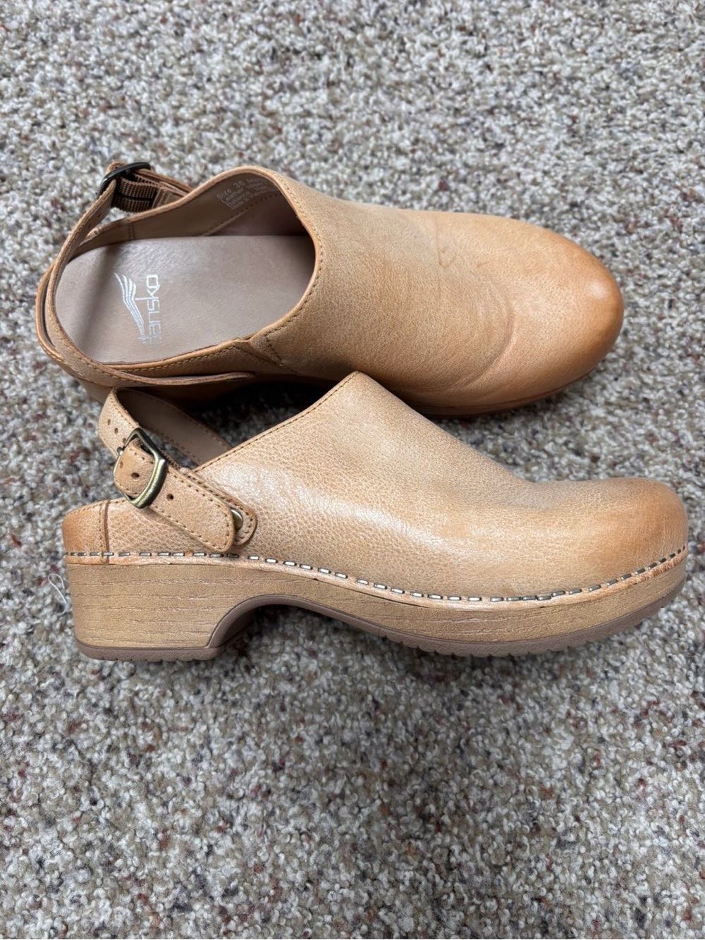 Dansko Tan Leather Slingback Clogs with Buckle Detail